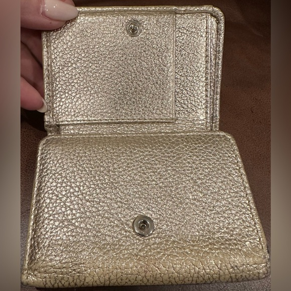 Jimmy Choo Tri Fold Compact Wallet Shiny Gold Pebble Leather w/Silver Star Studs - Picture 8 of 11